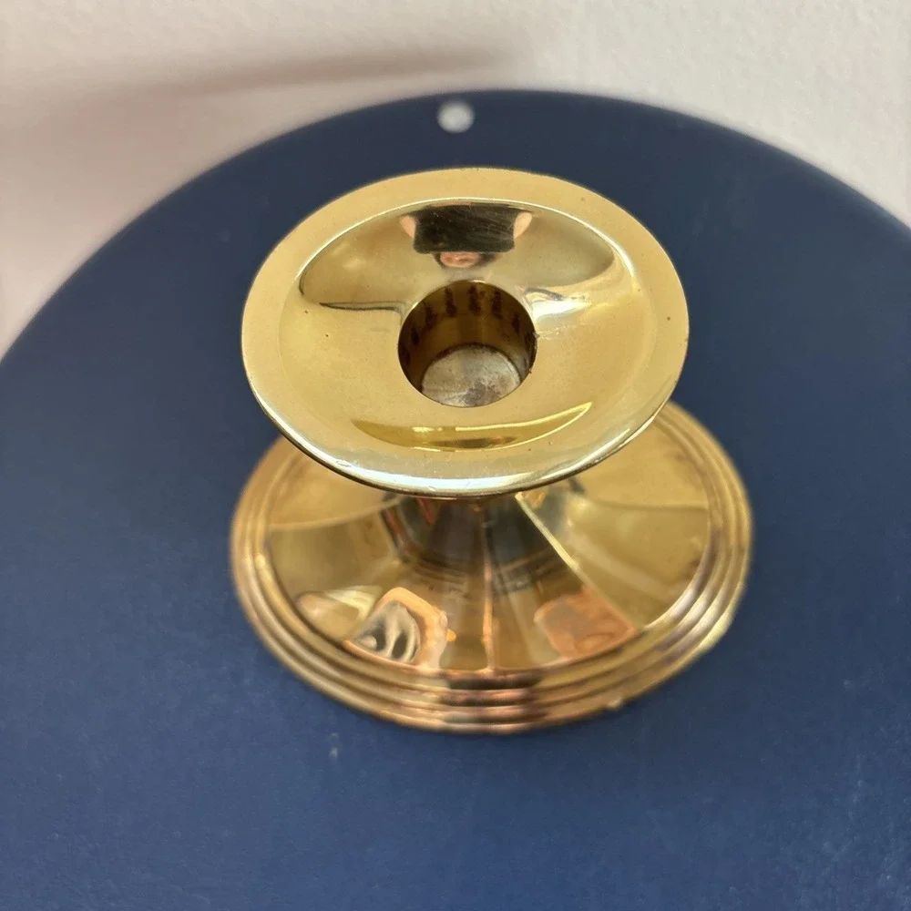 Vintage Solid Brass Candle Holder  Stiffel Single‎ Oval Base - Labeled